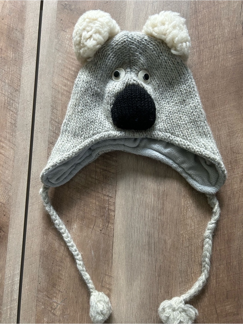 Women’s Knit Wool Koala Bear Ear Hat in Light Gray